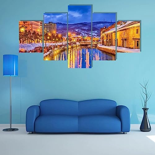5 piece toile 5 pieces tableau mural,impression sur toile 5 parties toile 5 pièces Canal historique en hiver au Japon,tableau toile,tableau xxl 5...