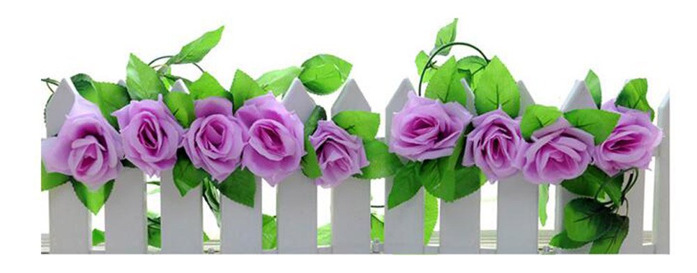 Crazy Shop Purple 2 Pcs 8Ft Artificial Silk Flower Hanging Rose Garland Vine For Valentines Home Wedding Garden Decoration (Purple)