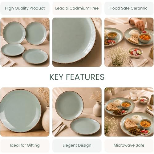 Image of The Earth Store Glossy Mint Marble 10 Inch Ceramic Plates Set of 6 Microwave & Dishwasher Safe Dinner Plates | Full Plates for Daily Use, Gifting