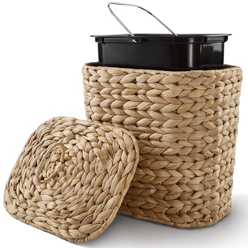 Tidita 2 Gallons Wicker Waste Basket with Lid - Large Wicker Trash Can for Office - Waste Basket for Bedroom, Bathroom, Kitchen, Living Room - Boho Handwoven Trash Cans for Garbage (2 Gallons)