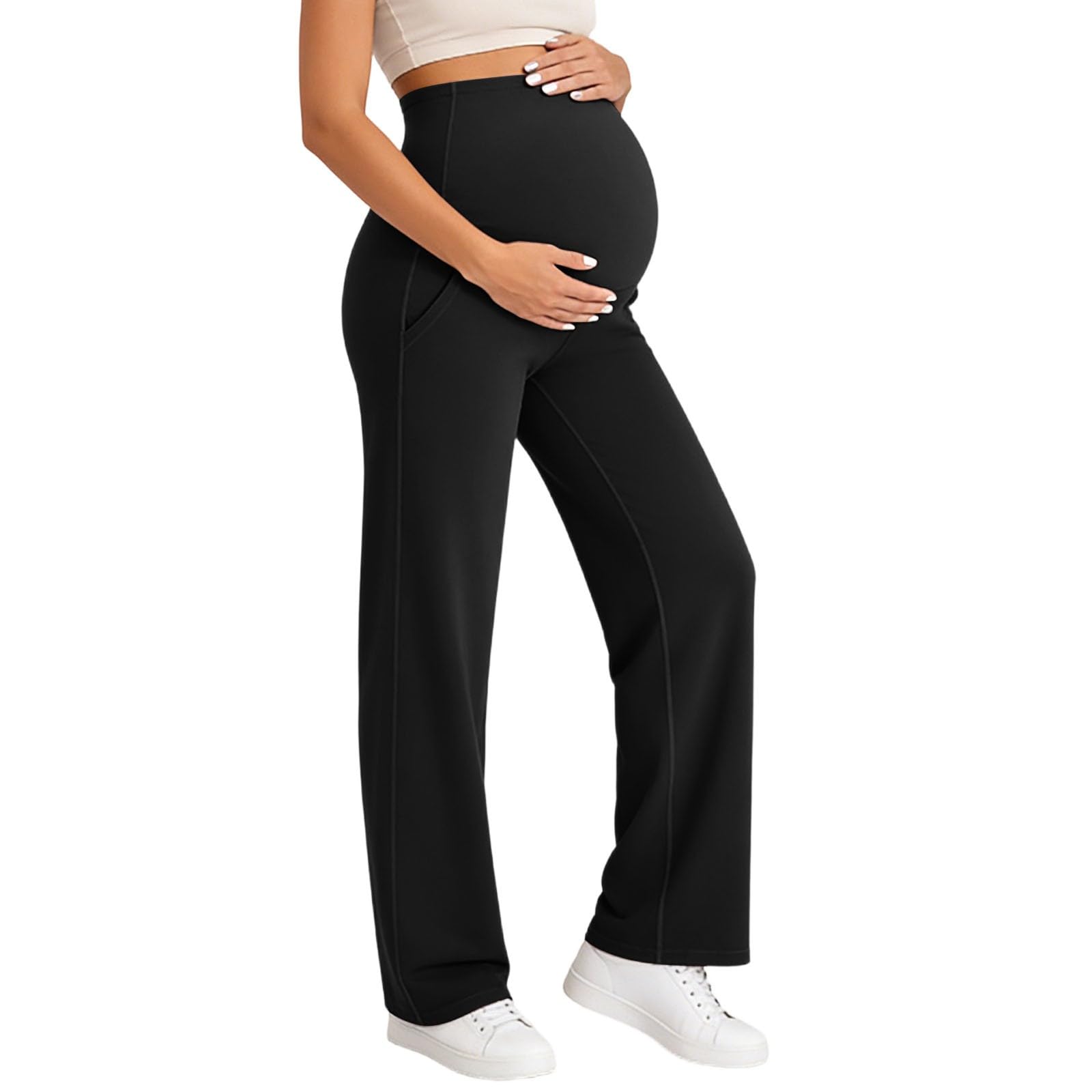 Pantalon Femme Enceinte Grossesse Taille Elastique Chic Elegant Pantalon Maternité Et Grossesse Grande Taille Confortable Casual Décontractée Legere Trousers