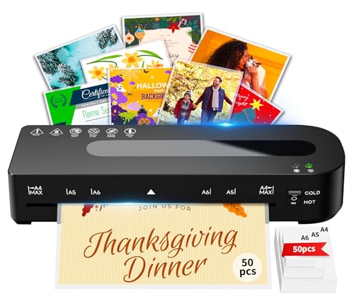 21% off - MAXDONE A4 Laminator Laminator Machine - Thermal and Cold A4 Laminators Machine with 50 Laminating Pouches, Laminating Machine 80-125 Mic and 90-s Warm Up A4/A5/A6 for School Home (Black)