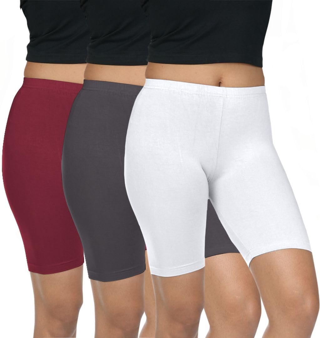 Pack of 3 Women Viscose Blend Solid Shorts (Frenchwine)-image-1