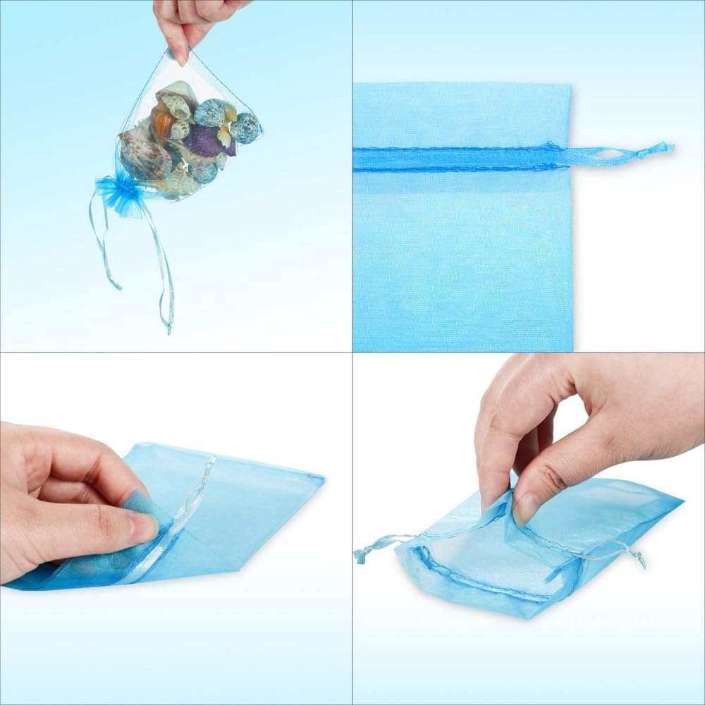 Norhogo Lot De 100 Sacs Cadeaux En Organza Bleu Clair 7 X 9 Cm, Sacs En Organza Avec Cordon De Serrage, Bijoux En Tulle, Sacs à Dragées Pour Petits Cadeaux, Pour Mariage