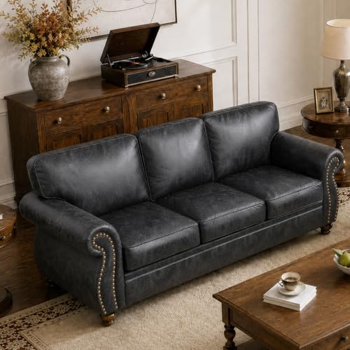 Image of Couchus 88 inch W 3-Seater Sofa Couch, Faux Leather Fabric Sofas, Grey