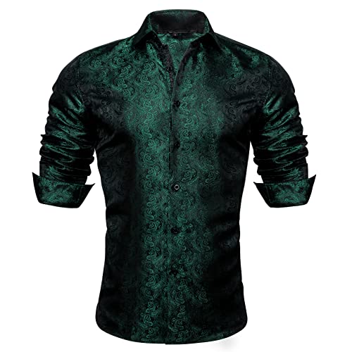 YOHOWA Herren Seidenhemd Paisley Button Down Kleid Shirts Regular Fit Langarm Shirt Formal Casual, Black Green, L Cover
