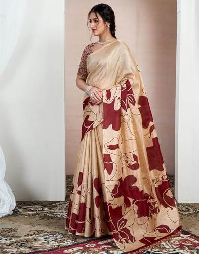 Image of SIRIL Women's Cotton Printed Saree With Unstitched Blouse Piece
