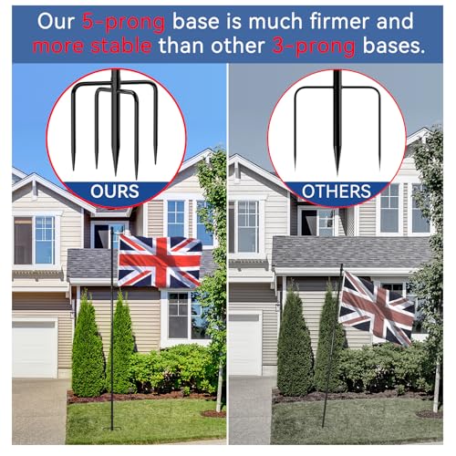 FIASON 9FT Stainless Steel Tangle Free Flag Pole in Ground with 5 Prongs Base - Image 3