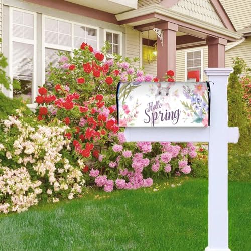 Image of Dujiea Easter Bunny Mailbox Wrap - Waterproof Magnetic Post Box Cover, Large Size 25.5 inch L x 21 inch W - Garden Yard Home Decor