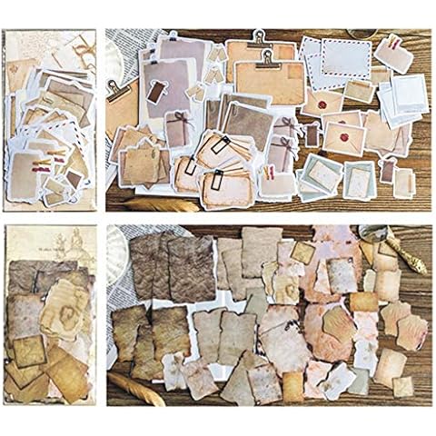 DESEACO 90 PCS Vintage Scrapbook Paper Stickers in Aged Paper Antique Looking and Classic Old Fashion Parchment Paper Looking Design for Personal Retro Crafts, Junk Journaling Projects and decoupage Cover