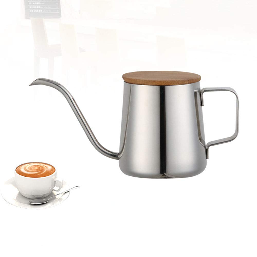 Long Narrow Spout Coffee Pot, Wood Cover Coffee Maker Teapot (350ML)