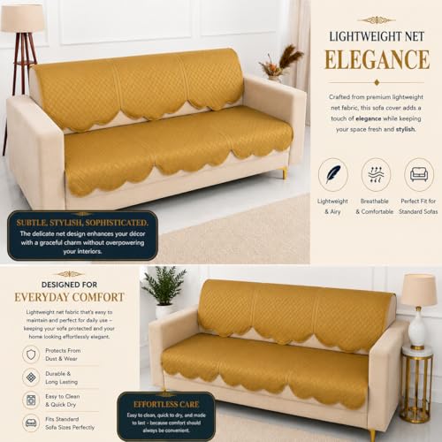 Image of Homerz Premium 'Surya Series' Sofa Cover | Stylish Sofa Protector | Net Fabric | Anti-Stain & Washable Slip Cover Exact Size Antislip (New Jerry Chikku, 7 (3+2+2) Seater, Seat Cover with Backrest)