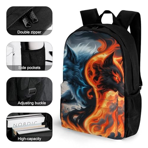 Supdreamc Men Women Lightweight Ice And Fire Yin Yang Wolf Art Backpack Large Capacity Carry On Bag With Padded Straps for Sports Work Walking Cycling3