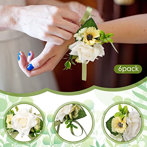 image for Jexine 12 Pcs Boutonniere and Corsage for Wedding Party Flower Wrist C