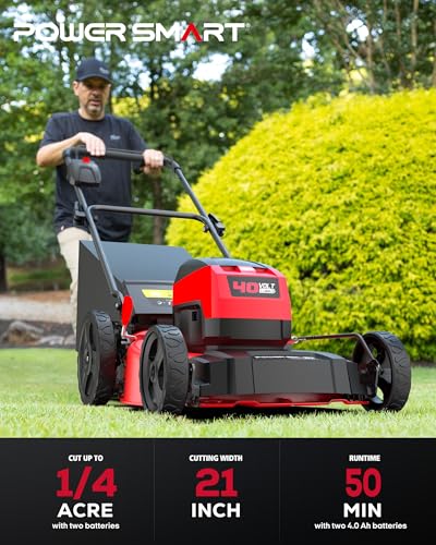 Image of PowerSmart 40V 21 inch Cordless Lawn Mower, Up to 1 /4 Acre, 2 x 40V 4.0Ah Batteries and a Charger Included, 6-Position Height Adjustment