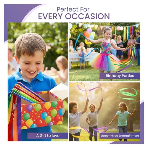 Image of GSi Ribbon Wands & Rings for Kids - Dance Ribbon Streamers with Sparkle Design & Rainbow Ribbons - Perfect for Toddlers, Preschool, Gymnastics, PE, Birthday Parties - Ages 2-12