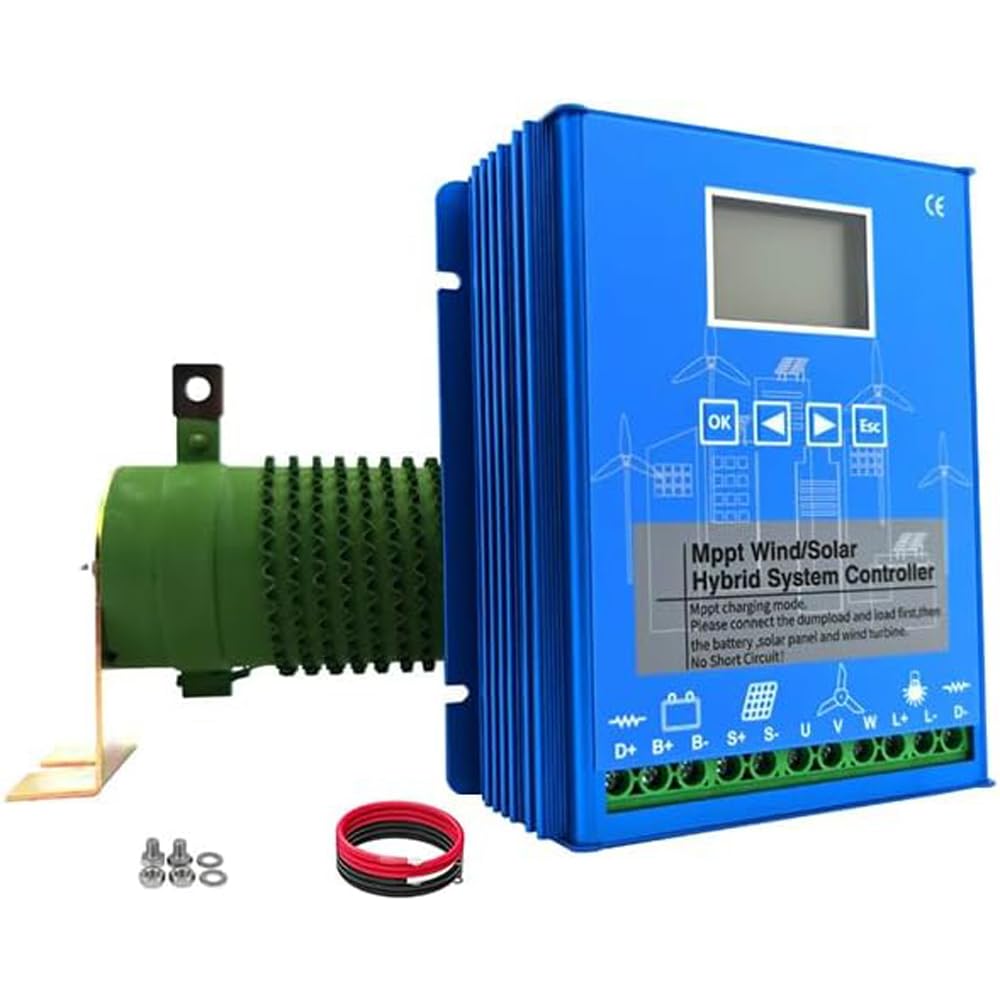 2000W Wind Solar Hybrid Laderegler,12V/24V Automatisch Erkennung MPPT Boost Controller,1000W Windkraftanlagen 1000W Photovoltaik Off Grid,für Blei-Säure/Lithium Batterien
