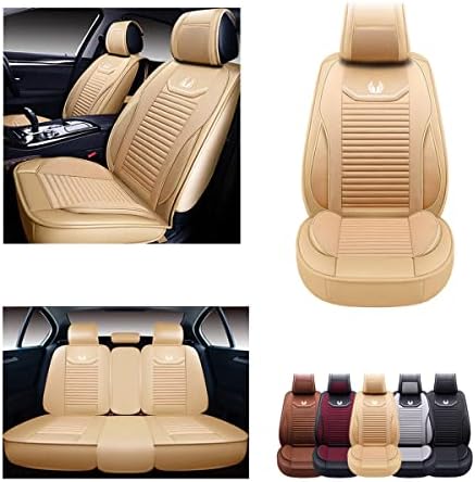 OASIS AUTO Car Seat Covers Accessories Full Set Premium Nappa Leather Cushion Protector Universal Fit for Most Cars SUV Pick-up Truck, Automotive Vehicle Auto Interior Décor (OS-008 Tan)