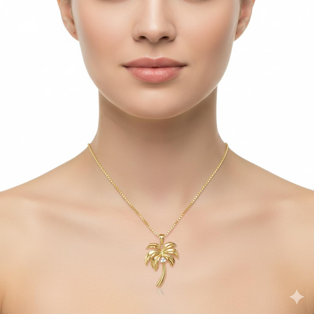 925 Sterling Silver Coconut Palm Tree Pendant with Cubic Zirconia Gemstone and 18" Box Chain, Nickel Free Hypoallergenic for Sensitive Skin, Hawaiian Jewelry for Women, Gift Box Included - Image 4