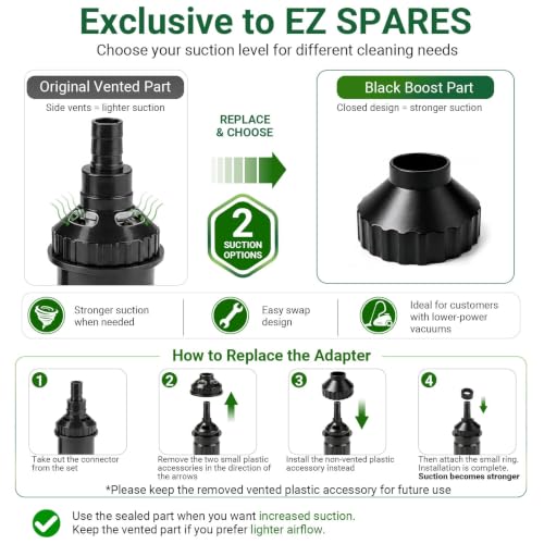 Image of EZ SPARES Crevice Attachment Kit, Compatible with 1-1 /4 Inch Vacuum,Micro Cleaning Tools for Keyboard, Crevice, Car, Vents & Tight Spaces, Woodworking,Pet Cleaning, with Storage Bag+Boost Suction
