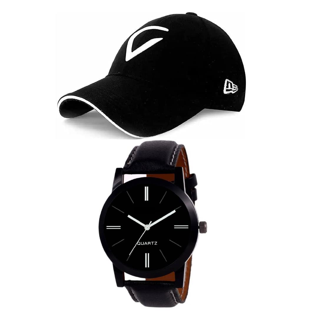 UNEQUETREND Black Analog Watch with Cotton Baseball Sports Cap for Men & Women, Combo Pack of 2 (White) (B09R123WCH) Amazon Price History, Amazon Price Tracker
