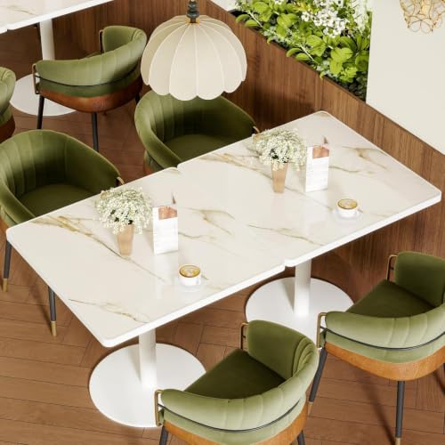 Image of 63 inch Square Dining Table,Tulip Table with 1.2 inch Thick Sintered Stone Tabletop and Golden Metal Pedestal Base,Small Square Dining Tables for Diner,Restaurant,kitchen,Bakery,Apartment(Marble White Gold)