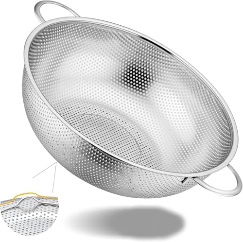 MOMENT Multipurpose Stainless Steel Colander 31.5 CM Strainer Drainer with Handle for Kitchen/Draining Pasta/Rinsing Vegetables Fruits Heavy Duty & Dishwasher Safe