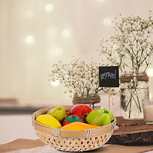 Cabilock Cesto de bambu para cozinha, cestas de frutas, lanche redondo, para servir pão, tecido à mã