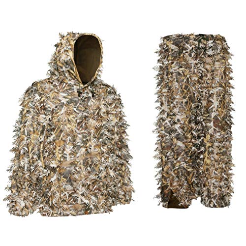 Auscamotek 3D Leafy Ghillie Suit for Hunting Airsoft Bird Watches X-XXL Dry Grass