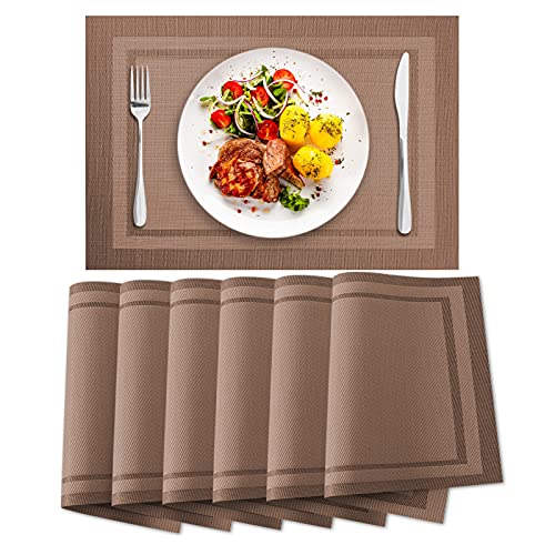 jiuzcare Set de Table 6 Set 30x45cm PVC Lavables Antidérapant Résistant à l'usure à La Chaleur Facile à Nettoyer et Stocker Lavables PVC Napperons Set Table Résiste PVC Pad à La Chaleur Durable, Café