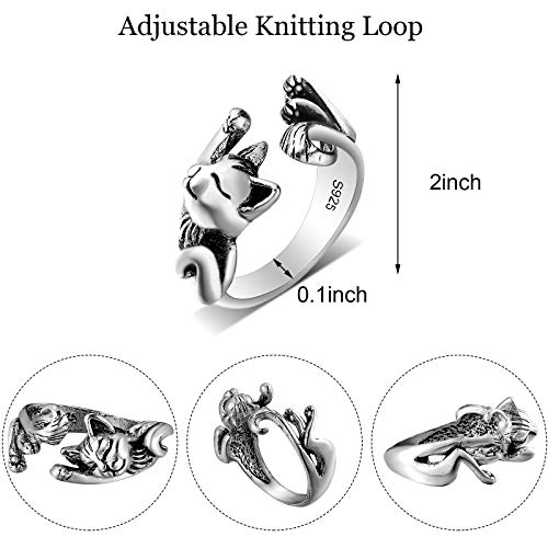 image for Chuangdi 3 Pieces Adjustable Knitting Loop Rings Woven Rings Open Fing