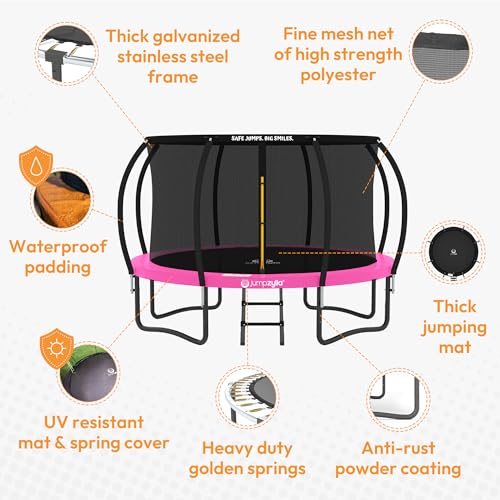 Image of JUMPZYLLA Trampoline Outdoor 8FT 10FT 12FT 14FT 15FT 16FT with Enclosure and Ladder, ASTM Approved Recreational Trampoline for Kids and Adults, Anti-Rust Coated Frame
