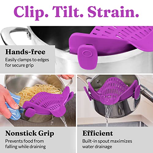 Kitchen Gizmo Snap N Strain Pot Strainer And Pasta Strainer - Adjustable Silicone Clip On Strainer For Pots, Pans, And Bowls - Kitchen Colander - Purple #TOP3