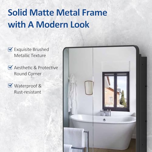 ACEMIRO 30x32 Inch Bathroom Medicine Cabinet with Mirror Black Metal Framed Mirror Cabinet Recessed or Surface Wall Mounted Medicine Cabinets for Bathroom by ACEMIRO - Image 6