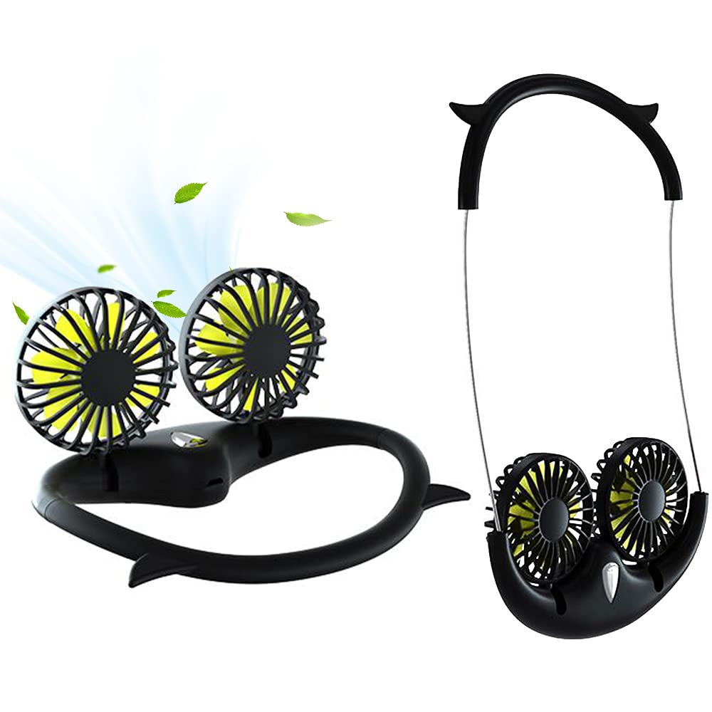 Bhuuno Wearable Neck Fan, Acoki NEW Owl Shape Portable Handsfree Personal Necklance Fan with 3 Wind Speeds & Rotatable Dual-head for Traveling Sport Outdoor Office Kitchen