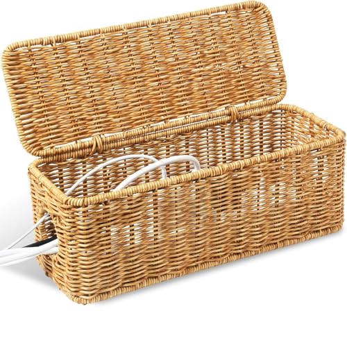 Rattan Cable Management Box - Hand-woven Wire Storage Box | Cord Hider Organizer Box | Breathable Cable Box Organizer | Box To Cover Cables And Plugs | Cable Hider Box For Home And Workplace