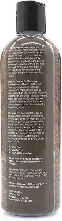 The Coat Handler Undercoat Control deShedding Dog Shampoo, 16 oz - Combats and Reduces Shedding, Undercoat Removal, Omega 3 & 6 Rich, Vitamin E Strengthens the Hair Follicle