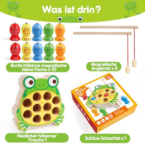 Skrtuan Montessori Holzspielzeug,Spielzeug ab 2 3 4 Jahre Magnet-Angelspielzeug Lernen Feinmotorik, Lernspiele Motorikspielzeug Holz Angelspiel für Kinder