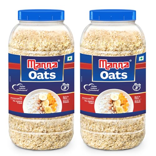 Image of Manna Oats 2Kg Jar, White oats. Source of protein and high in fibre. 1kg (Pack of 2)