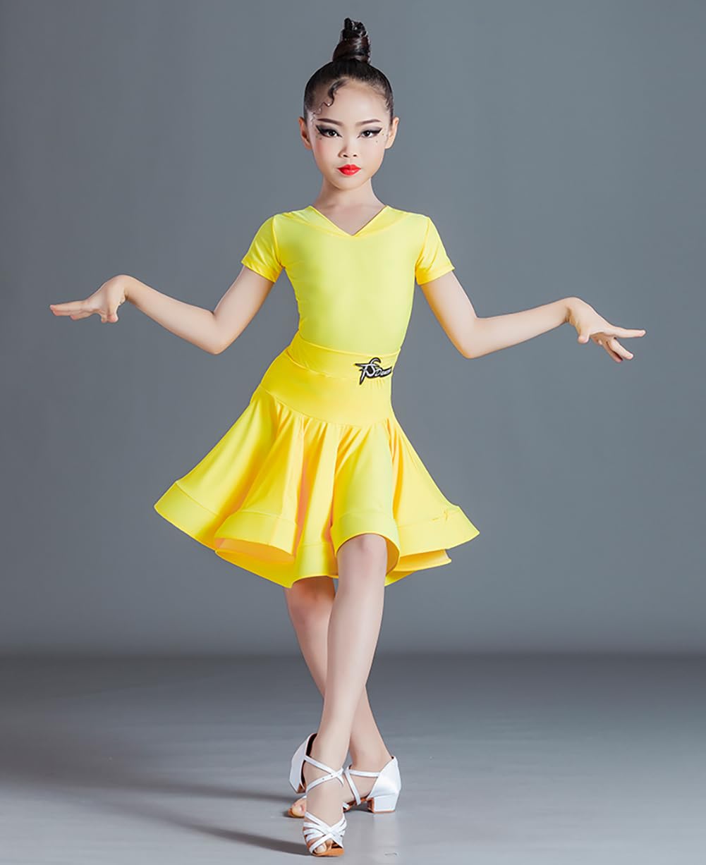 Dziewczęcy Strój Do Tańca Latynoamerykańskiego Duża Spódnica Kostium Do Tańca Tango Cha Cha Salsa Strój Do Pokazów Scenicznych Strój Do Ćwiczeń I Występów(150cm)