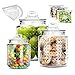 Myiosus Set di 3 barattoli in vetro con coperchio, ermetici (670 ml/1380 ml/2100 ml), ampia bocca trasparente, per snack - con 15 sacchetti salvafreschezza