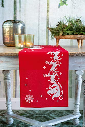 Image of Vervaco Embroidery Christmas Embroidery Kits Cross Stitch Table Runner DIY Set, Tablecloth to Embroider with Image on Cotton and Embroidery Thread, 12 x 42 Inches, Sleigh