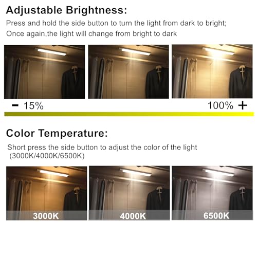 Image of BLE Lighting Under Cabinet Light, 6 Pack Magnetic Motion Sensor Light Indoor, USB Rechargeable Battery Operated LED Closet Lights,3 Color dimmable Wireless Under Counter Lights for Kitchen, Stairs