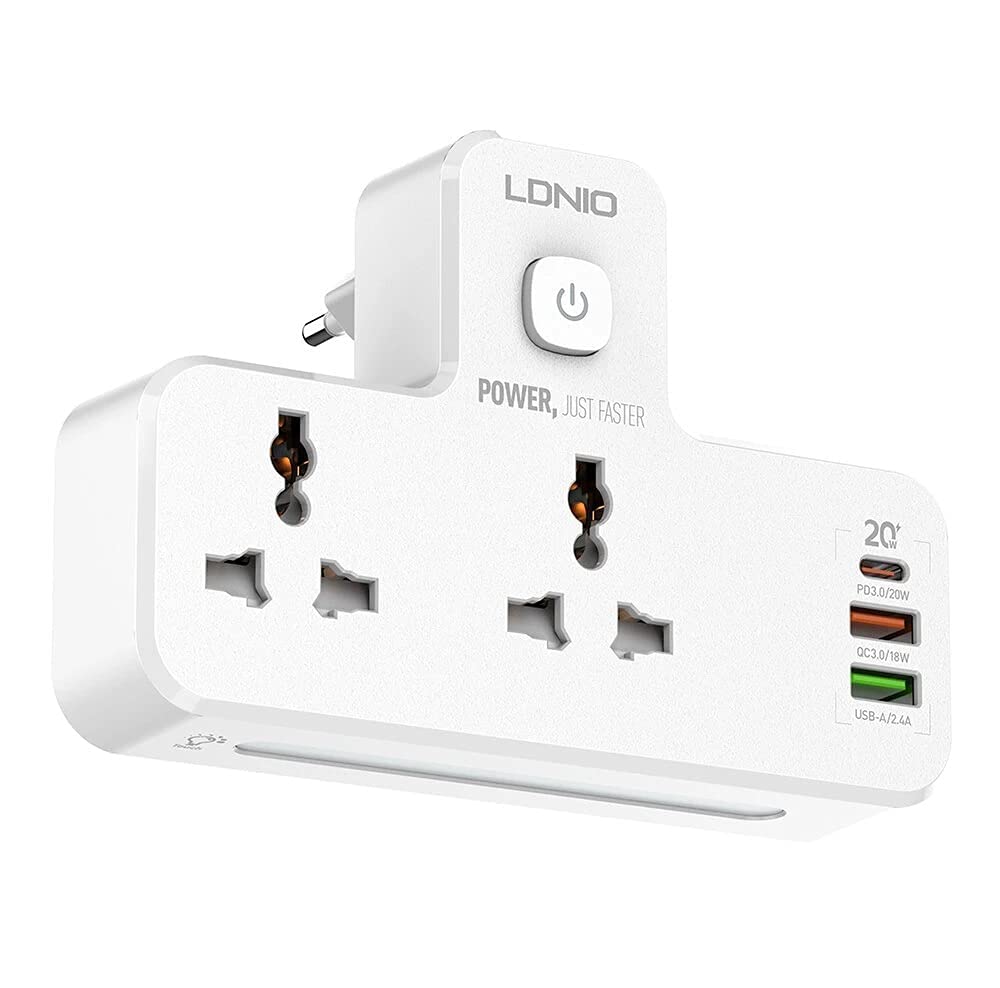 DETRO 2500W 10Amp Extension Power Strip with USB Ports | 20W Type C USB PD QC 3.0 Fast USB Port with 2 Power Socket | Multi Port Extension Cord with USB Port & Touch Night Lamp (B0B6WMQZZF) Amazon Price History, Amazon Price Tracker