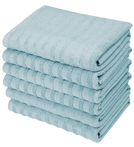 Image of Premium Kitchen Towels (20 inchx 28 inch, 6 Pack) | Large Cotton Dish Towels 450 GSM | Highly Absorbent Terry Kitchen Linen Set with Hanging Loop | Aqua Solid