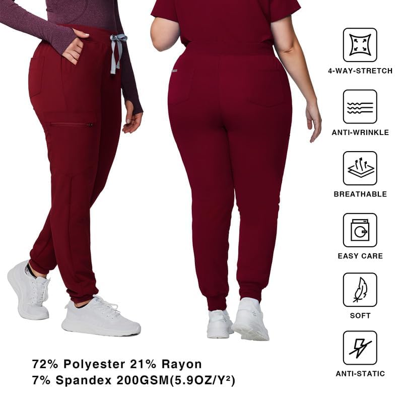 Image of Kitmaz Scrub Pants for Women - Mid Rise 4-Way Stretch Anti-Wrinkle Slim Fit Jogger Pants, Drawstring & 5 Pockets