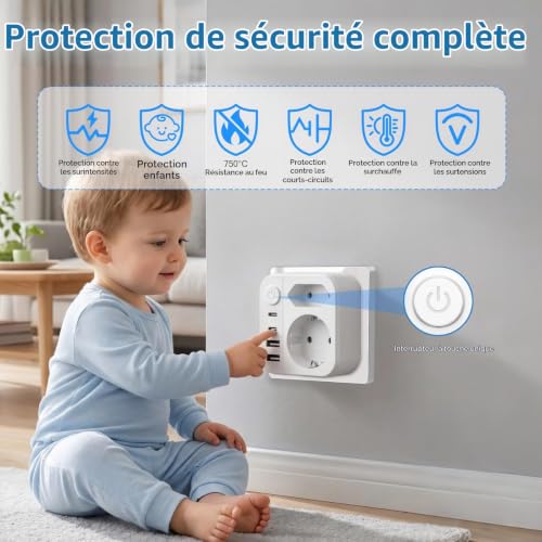 6 en 1 Adaptateur Prise USA, Adaptateur de Voyage USA avec 2 Prises,2 USB,2 Type-C,Adaptateur Type B avec Interrupteur Principal pour États-Unis, Canada, Mexique,Thaïlande – vue 7