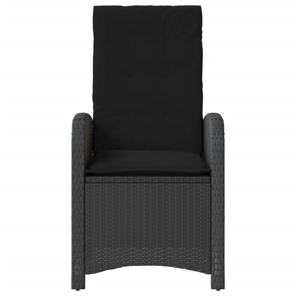 Poltrona pieghevole da giardino in rattan PE, colore nero, con schienale regolabile e cuscini spessi, rivestimento lavabile, telaio in acciaio, max. 110 kg