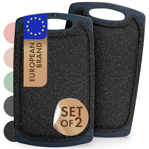 Blumtal Tabla cortar Cocina de plástico - Tabla de Cortar 40x,24,5 cm en set de 2-Lavable en lavavajillas cutting board Ranura para Líquidos - SinBPA tabla de cortar cocina - tabla cortar Negro
