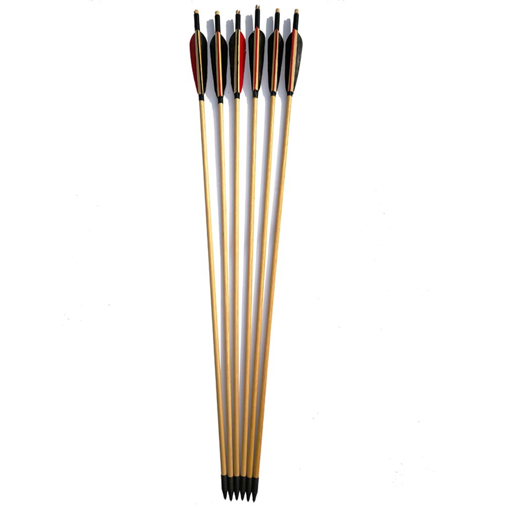 SHARROW 12pcs Tiro con L'Arco Frecce di Legno Frecce di Caccia Tradizionali Albero della Freccia in Legno con 5" Piume Naturali Metallo Punta di Freccia